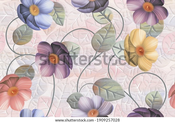 Colorful floral digital wallpaper for walls tiles design for bathroom.