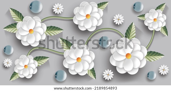 Colorful digital wallpaper new flower design for bathroom and kitchen and also for home decor.3D illustration.