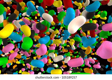 A Colorful Display Of Jellybeans Falling Through The Air