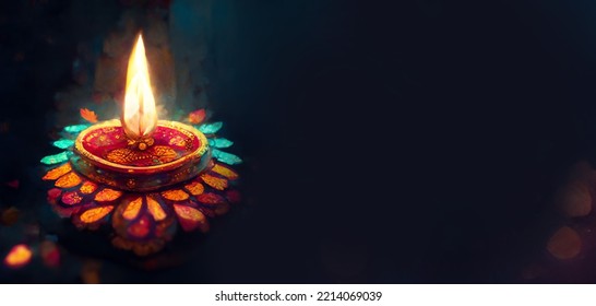 colorful Diya lamp for Diwali banner,  the Hindu festival of lights   - Powered by Shutterstock