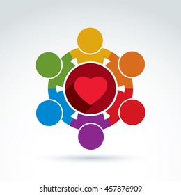 Colorful Donation Symbol, International Charity Association Icon. Illustration Of A Red Loving Heart Placed In A Circle. Concept Of Assistance And Volunteer.