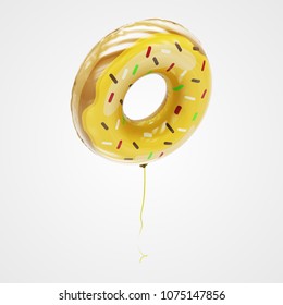 Colorful donut made of inflatable balloon isolated on white background. 3d rendering