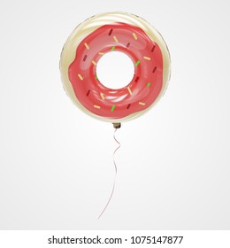 Colorful donut made of inflatable balloon isolated on white background. 3d rendering