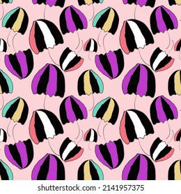 Colorful doodle. Umbrella on pink background pattern. Hand drawn summer pattern. Colorful umbrellas. Doolde mushroom pattern.