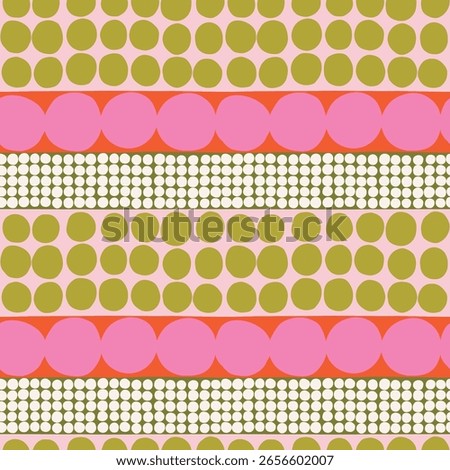 Colorful Dotted Seamless Pattern with Retro Geometric Style. Abstract Texture with Hand-Drawn Dots in Different Size. Playful and Fun Geometric Design