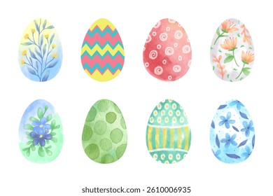 Colorful easter egg vector set, a spring holiday illustration with floral pattern