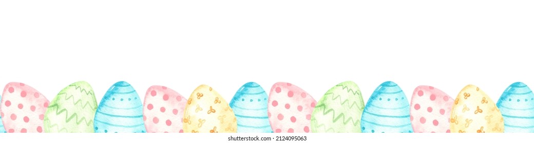 Colorful Easter Eggs Watercolor Seamless Pastel Border