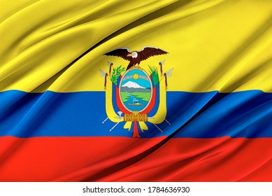 Colorful Ecuador flag waving in the wind. 3D illustration.