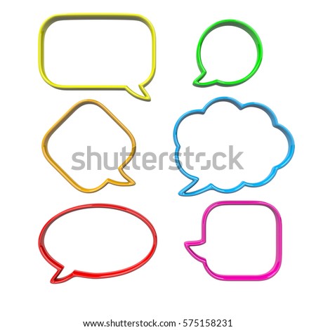 Colorful, Empty and Blank 3D Comic Speech Bubbles Set Isolated on White Background