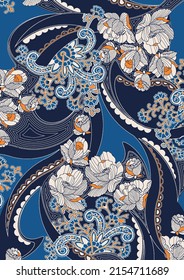 Colorful fabric print patterns supported by ethnic themes accompanied by Paisley motifs

