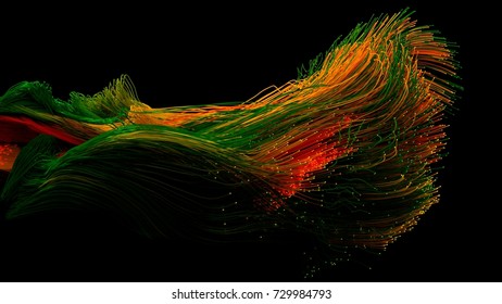 colorful fiber optic cables swarm. 3d illustration.