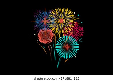 Colorful fireworks exploding in the night sky, celebrating moments and special events