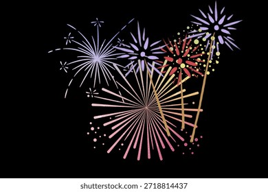 Colorful fireworks exploding in the night sky, celebrating moments and special events
