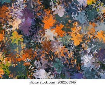 Colorful floral texture. Modern Art. Painting with grease paint strokes on the surface. Artistic background image. Abstract painting on canvas. Modern Art. Handcrafted art. Digital art illustration