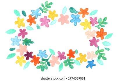 Colorful Flower Rectangle Wreath Watercolor Hand Painting For Decoration On Organic And Natural Concept.