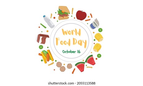 Colorful food background. World food Day, October 16. illustration suitable for social media, banner, poster, flyer, and related with food. Blank space. - Powered by Shutterstock