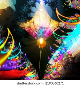 Colorful Fresh Flower Cascade In A Mathematical Background