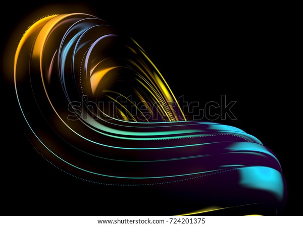 カラフルな未来的な壁紙 波が動く3d抽象的な液体の形 トレンディの波状のネオン線 グラデーションと動的幾何学オブジェクトのデジタルイラスト 黒い背景に のイラスト素材