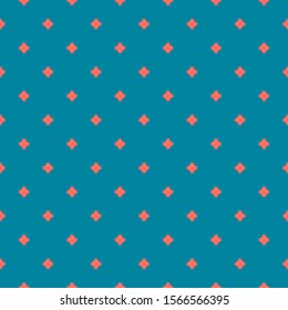 Colorful Geometric Seamless Pattern. Simple Minimal Raster Abstract Texture With Small Crosses, Dots. Teal Green And Coral Color. Funky Minimalist Background. Repeat Design For Decor, Wallpaper