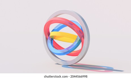 Colorful Glass Circle Shapes. White Background. Abstract Illustration, 3d Render.