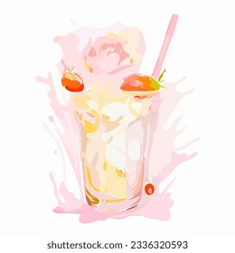 A Colorful Glass Of Cocktail With Leaves Watercolour Floral Illustration Abstrect Watercolor Clipart Watercolor Background Isolated Elegant Modern Brush Strokes  - Powered by Shutterstock