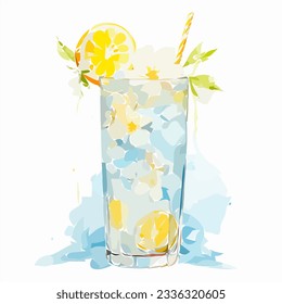 A Colorful Glass Of Cocktail With Leaves Watercolour Floral Illustration Abstrect Watercolor Clipart Watercolor Background Isolated Elegant Modern Brush Strokes  - Powered by Shutterstock