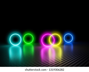 Colorful Glowing Cirlce On Carbon Fiber Background 3d Rendering Image