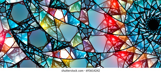 Colorful glowing stained glass, computer generated abstract background, 8k widescreen, 3D rendering