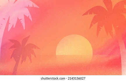 Colorful gradient combined and abstract Miami sunset the coast  palm trees   retro style grainy texture overlay  For remarkable   modern designs like websites  social media posters 