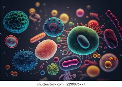 Colorful Gut bacteria, good and bad bacteria microbiome healthy gut bacteria, bacteria in digestive system, 3d rendering