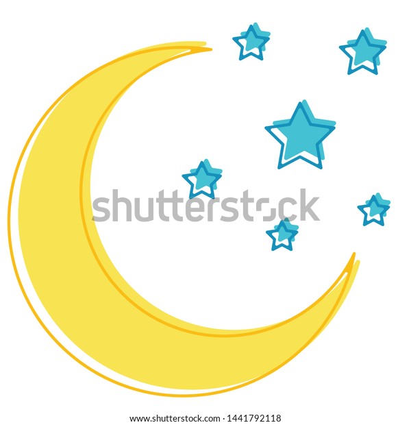Colorful half moon with stars. Crescent on\
white\
background