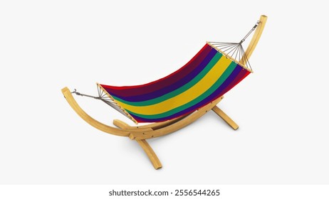 Colorful hammock on a wooden frame for outdoor relaxation - Powered by Shutterstock