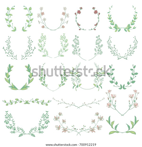 Colorful Hand Drawn Herbs,\
Plants and Flowers, Florals. Decorative Branches, Laurels, Brackets\
Illustration
