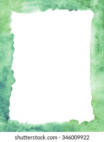 Colorful Hand Painted Green Watercolor  Frame Border  On  Textured Paper