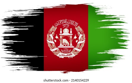 Colorful Hand-drawn Brush Strokes Painted National Country Flag Of Afghanistan. Template For Banner, Card, Advertising , TV Commercial, Ads, Web Design And Magazine