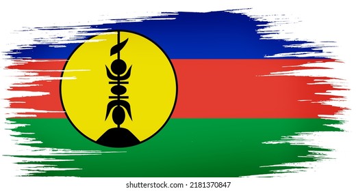 Colorful Hand-drawn Brush Strokes Painted National Country Flag Of New Caledonia. Template For Banner, Card, Advertising , TV Commercial, Ads, Web Design And Magazine