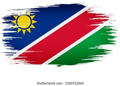 Colorful Hand-drawn Brush Strokes Painted National Country Flag Of Namibia. Template For Banner, Card, Advertising , TV Commercial, Ads, Web Design And Magazine