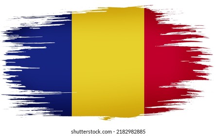 Colorful Hand-drawn Brush Strokes Painted National Country Flag Of Romania. Template For Banner, Card, Advertising , TV Commercial, Ads, Web Design And Magazine