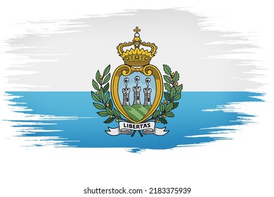 Colorful Hand-drawn Brush Strokes Painted National Country Flag Of San Marino. Template For Banner, Card, Advertising , TV Commercial, Ads, Web Design And Magazine