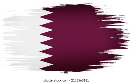 Colorful Hand-drawn Brush Strokes Painted National Country Flag Of Qatar. Template For Banner, Card, Advertising , TV Commercial, Ads, Web Design And Magazine