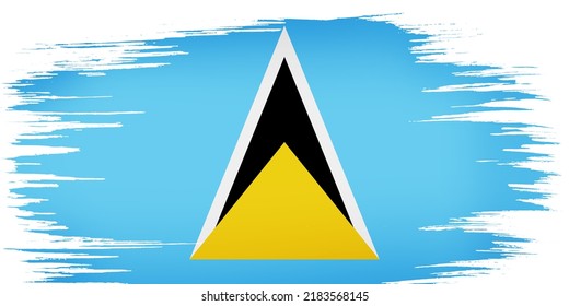 Colorful Hand-drawn Brush Strokes Painted National Country Flag Of Saint Lucia. Template For Banner, Card, Advertising , TV Commercial, Ads, Web Design And Magazine