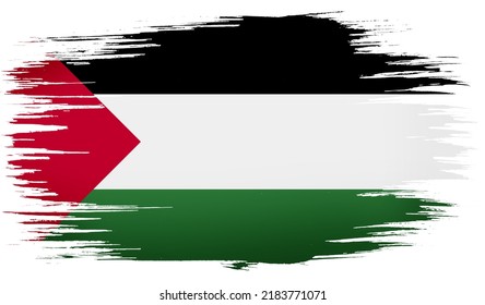 Colorful Hand-drawn Brush Strokes Painted National Country Flag Of Palestine. Template For Banner, Card, Advertising , TV Commercial, Ads, Web Design And Magazine