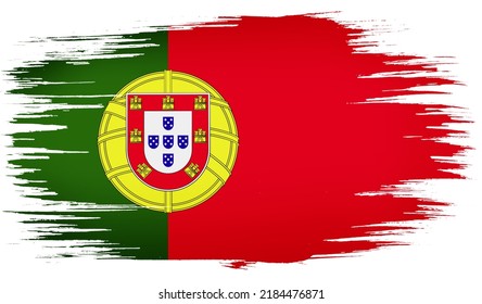 Colorful Hand-drawn Brush Strokes Painted National Country Flag Of Portugal. Template For Banner, Card, Advertising , TV Commercial, Ads, Web Design And Magazine