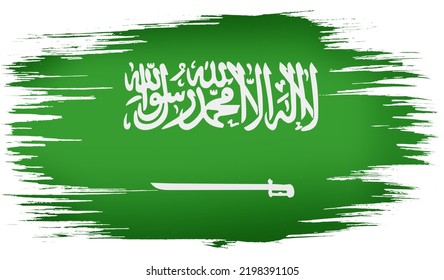 Colorful Hand-drawn Brush Strokes Painted National Country Flag Of Saudi Arabia. Template For Banner, Card, Advertising , TV Commercial, Ads, Web Design And Magazine