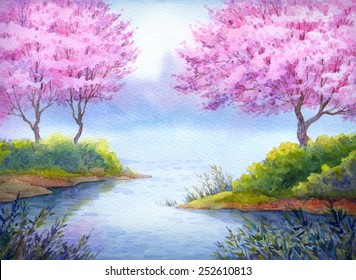 Colorful Handmade Bright Romantic Watercolour On Stock Illustration ...