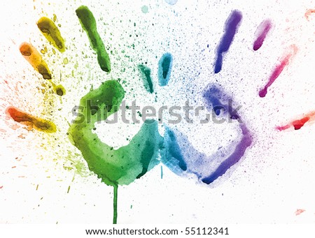 Colorful handprints, drawing hand palm