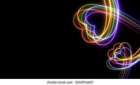 Colorful Heart LGBT Pride Month Symbol Abstract Motion Line Blazing Neon Glowing On Black Background 