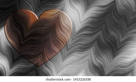 Colorful heart on black and white wavy horizontal background