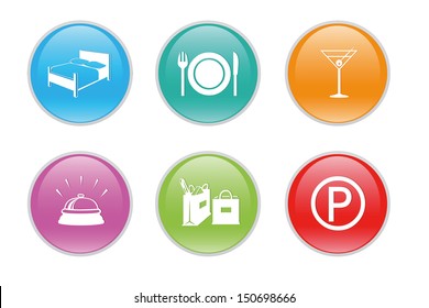 Colorful Icons For The Web With Differents Symbols For Hospitality And Tourism