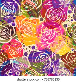 Colorful illustration with decoration hand drawn flowers. Floral wallpaper
